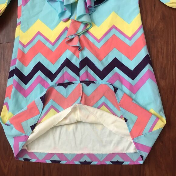 Jun & Min Sz Small Pastel Color Chevron Party Dress Puffy Sleeves Bow On Back - Picture 10 of 12